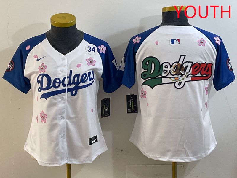 Youth Los Angeles Dodgers Blank White Blue Sakura Edition 2025 Nike MLB Jersey style 11